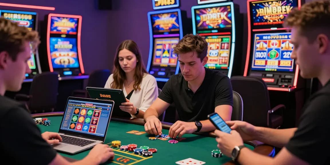 Players engaging at non UK casinos, exploring diverse games and bonuses.