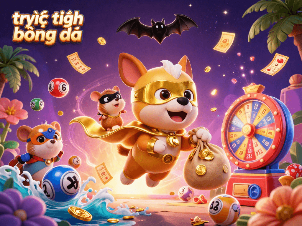 Experience trực tiếp bóng đá with dynamic lottery elements and superhero characters in an engaging scene.