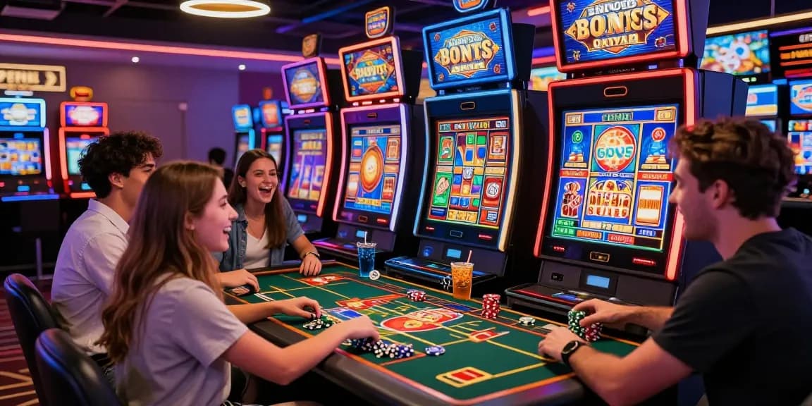 Friends enjoying Bonus Buy Slots at an online casino featured on https://cocomaya.co.uk, celebrating exciting gameplay.