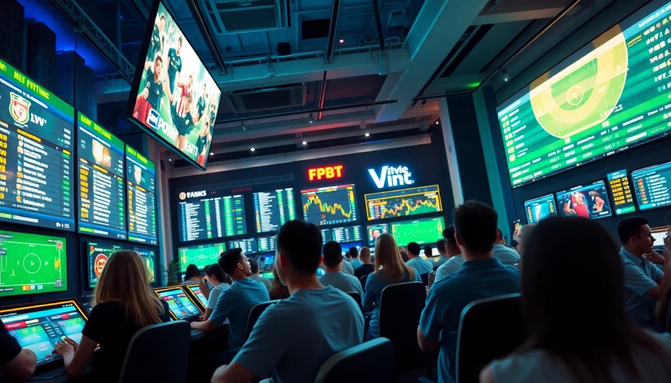 Captivating online gaming scene representing okvipwin.live, featuring diverse players engaged in live sports betting.