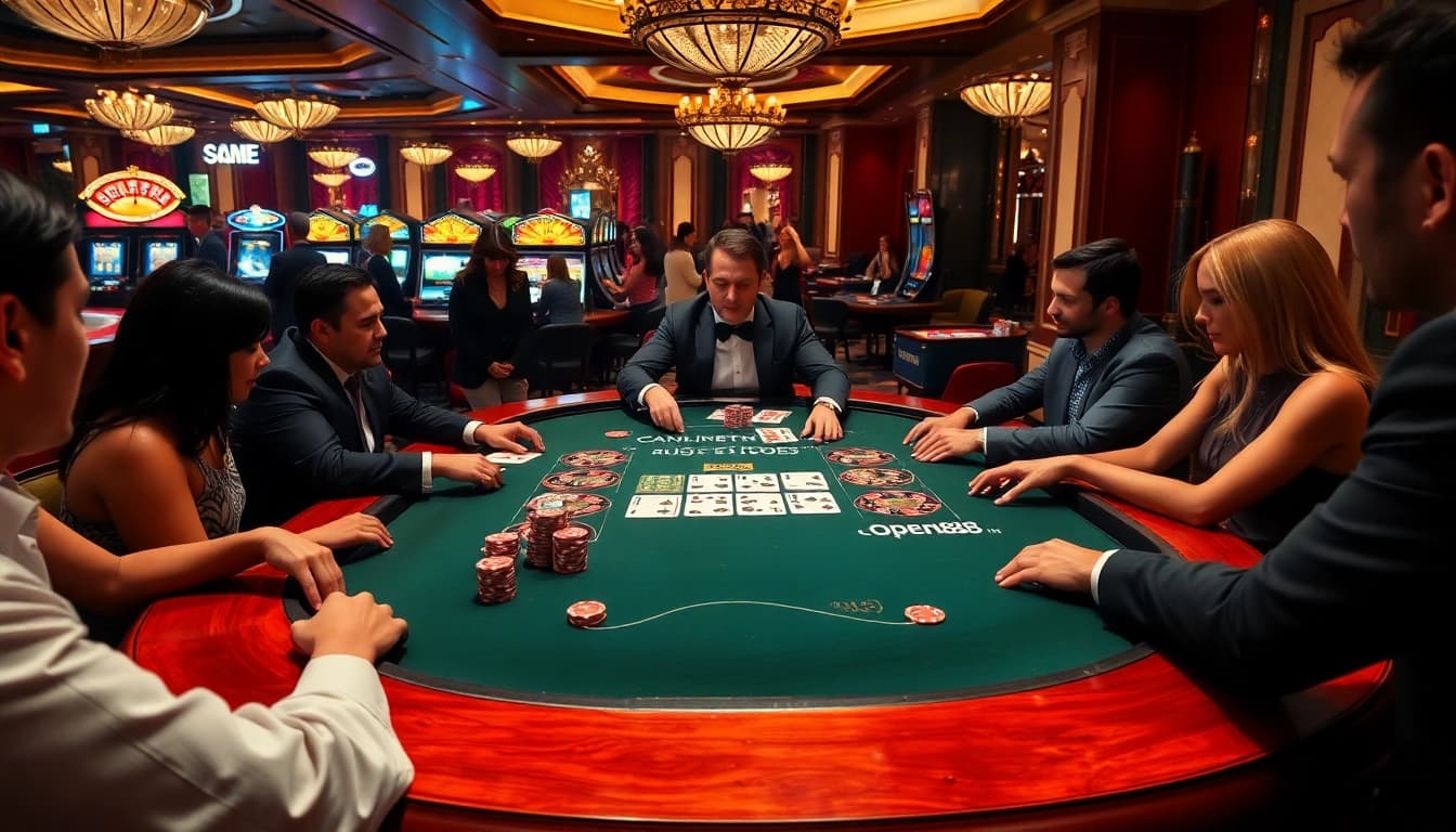 Experience the thrill of placing bets at open88 casino with a luxurious gaming table and vibrant atmosphere.