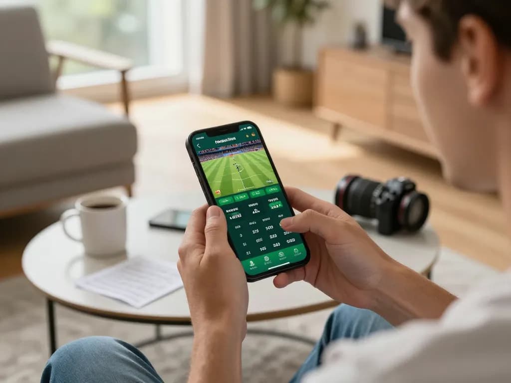 Player engaging with nhà cái cm88 sports betting app in a cozy home setting, highlighting the excitement of online wagers