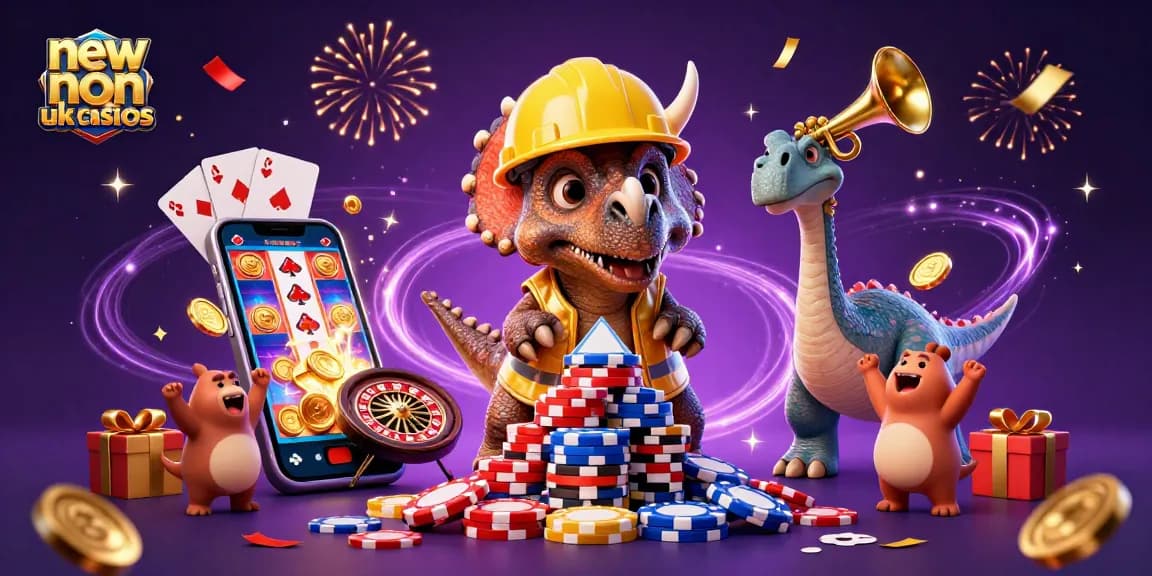 Experience the excitement of new non UK casinos with a vibrant casino-themed 3D illustration filled with energy.