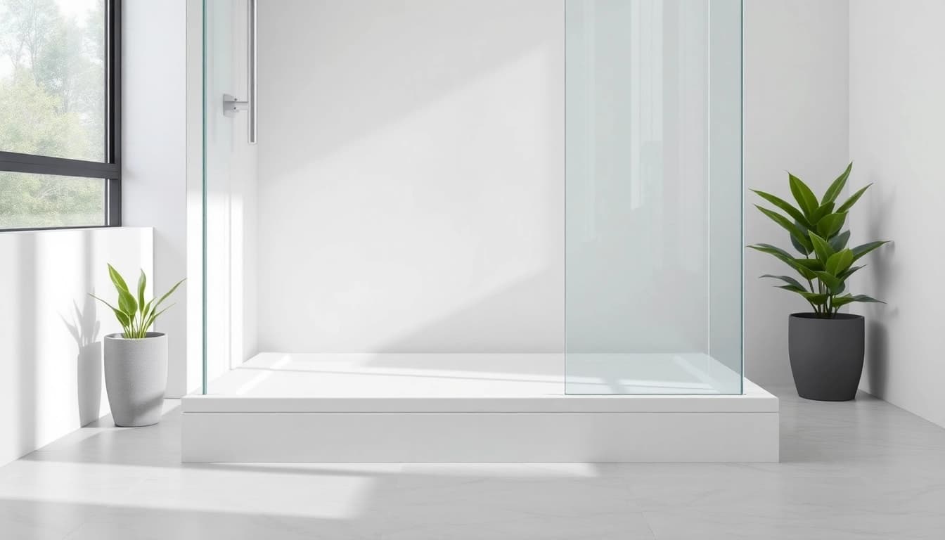 Explore a sleek shower base shower in a modern bathroom with elegant design elements.
