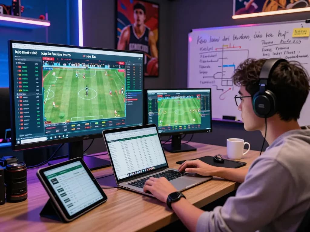 In-depth analysis of kèo nhà cái hôm nay in a vibrant betting studio.