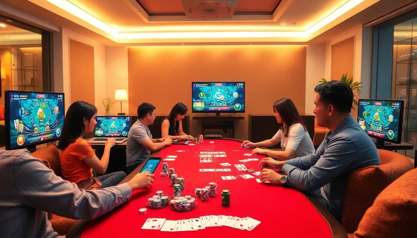 Exciting online gaming scene featuring traditional card games at topgamebaidoithuong.mx, emphasizing fun and security.
