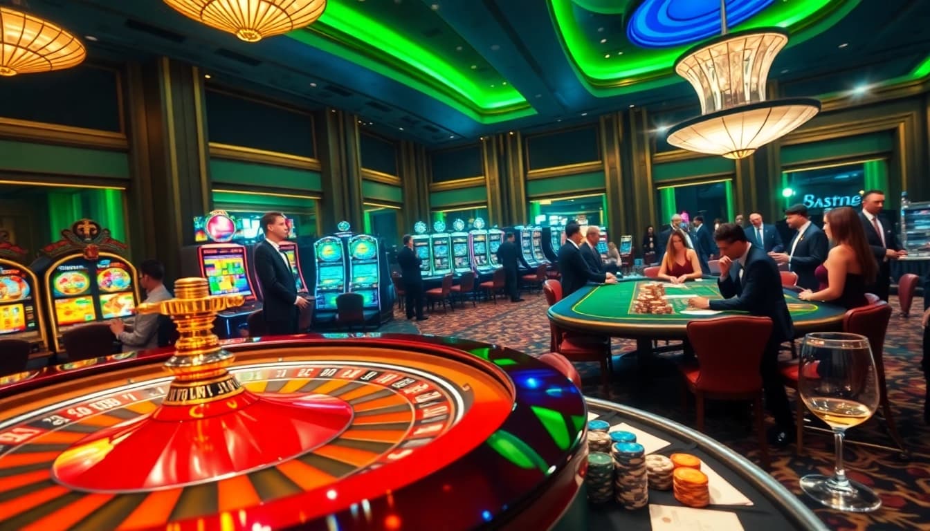 Experience the thrill of TRANG CHỦ KKWIN with players enjoying luxurious casino games, vibrant roulette, and poker tables.