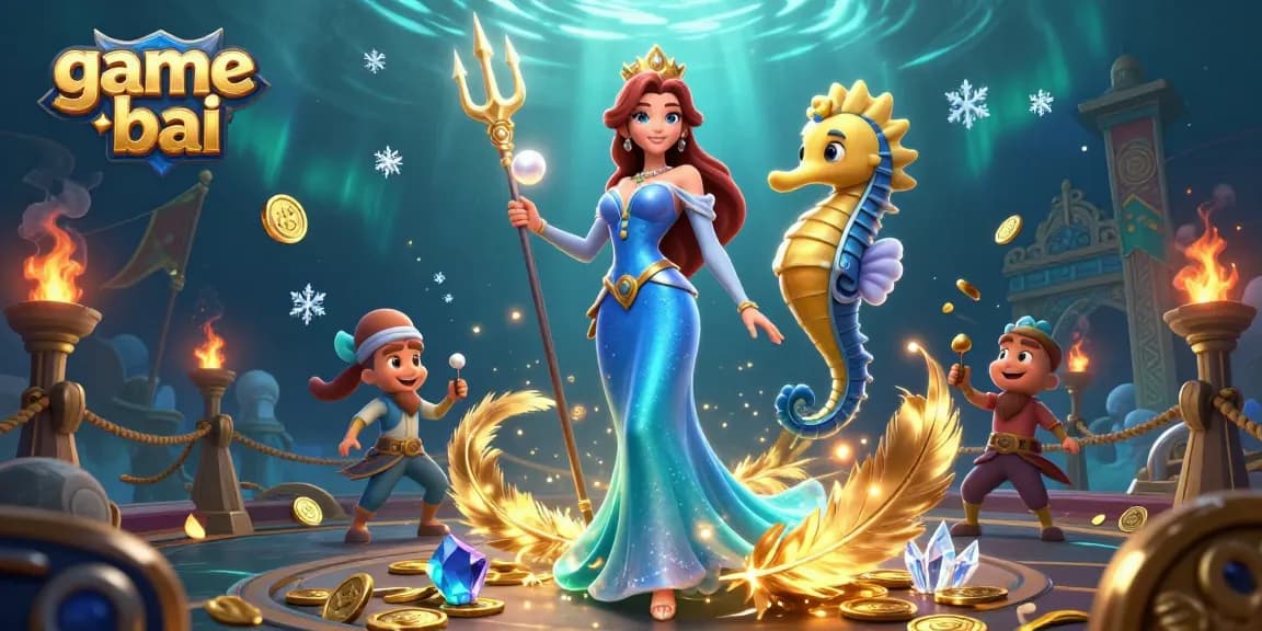Experience the excitement of game bai with a captivating underwater casino scene featuring treasure and characters.