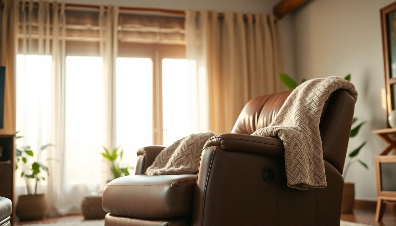 Enjoying comfort and style with a leather lift chair in a cozy living room setting.