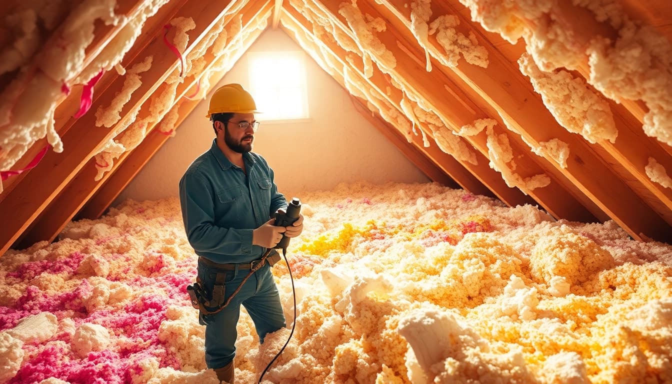 Spray foam insulation removal contractor efficiently removing insulation in a well-lit attic.