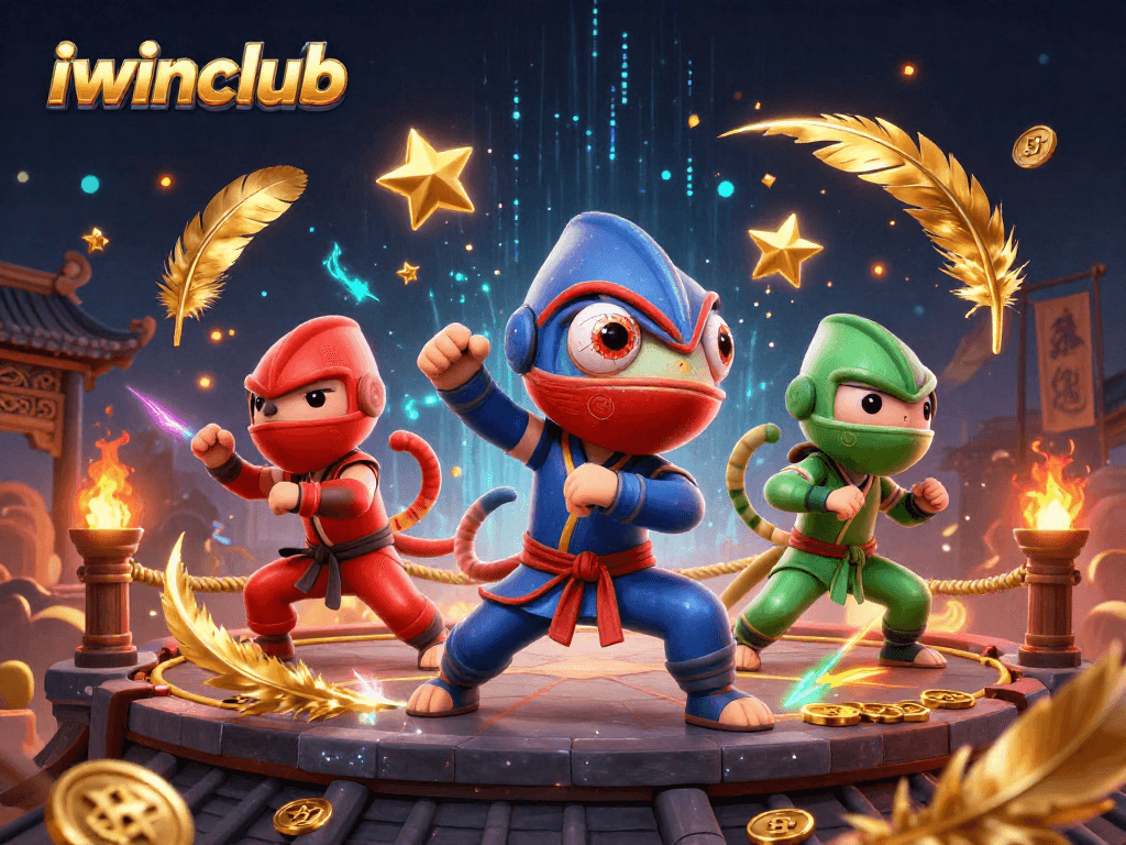 Join the iwinclub ninja chameleon team in a thrilling rooftop martial arts showdown surrounded by casino elements.