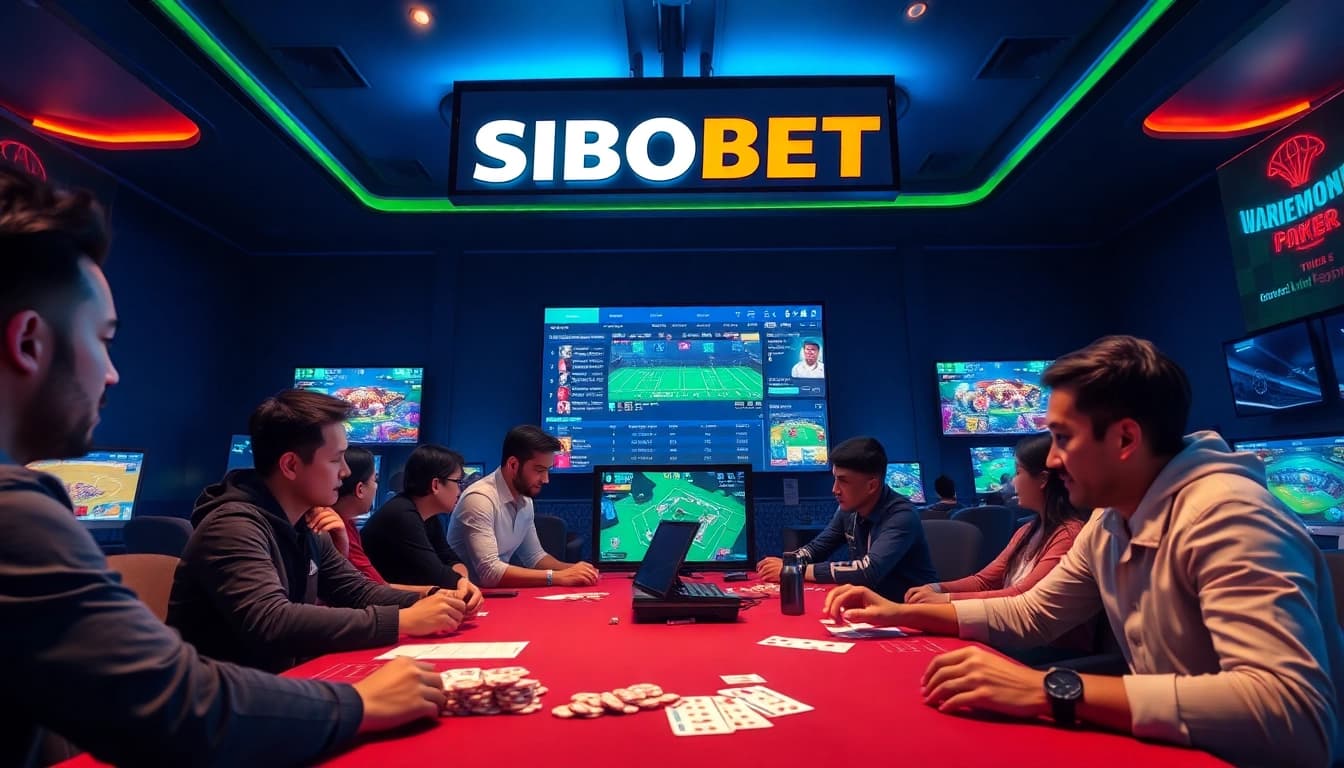 Engaging online gaming scene with players at SBOBET.dance, showcasing sports betting and poker excitement.