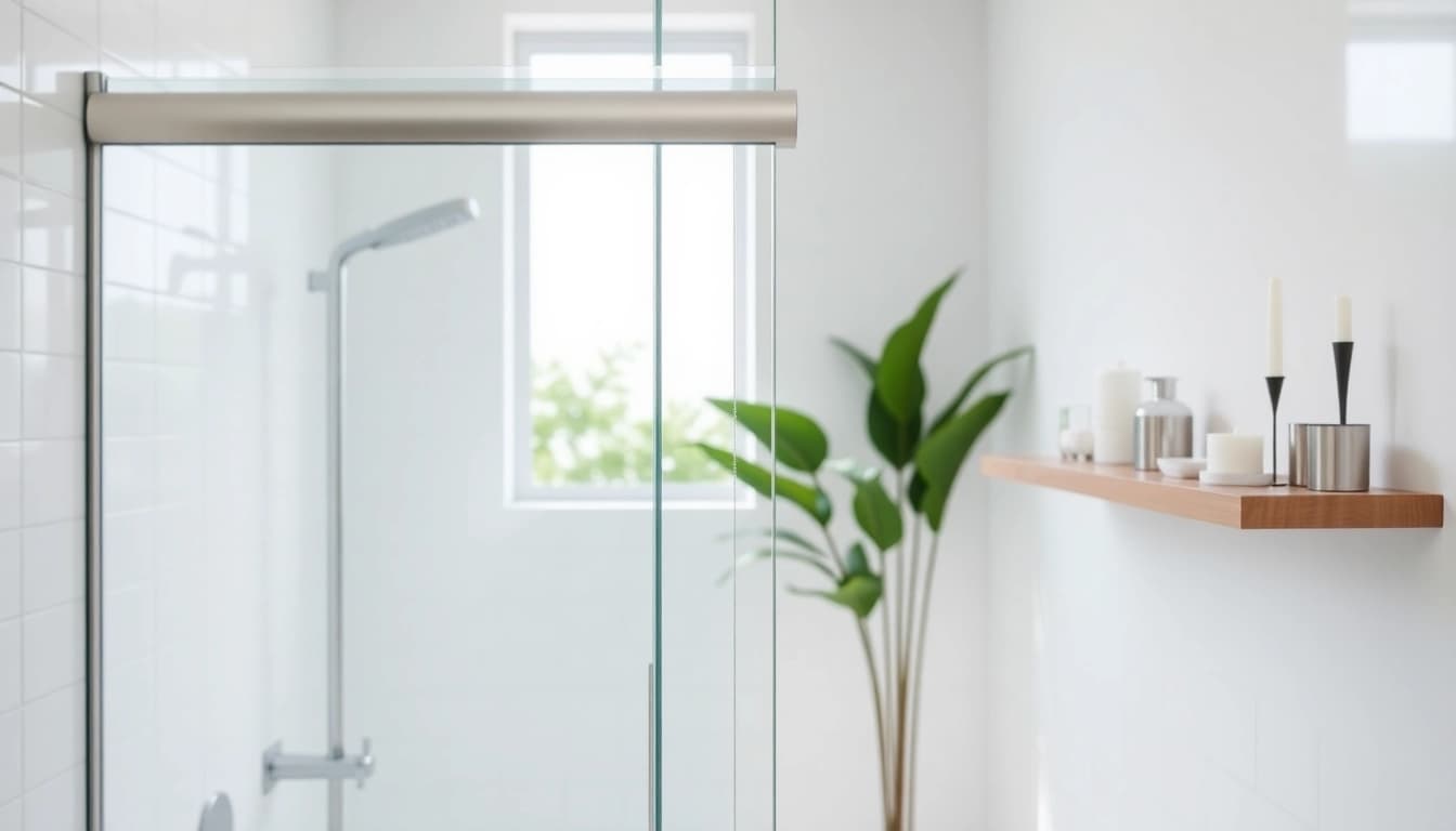A stunning shower screen sliding door blending seamlessly in a modern bathroom setting, accentuating minimalist elegance.