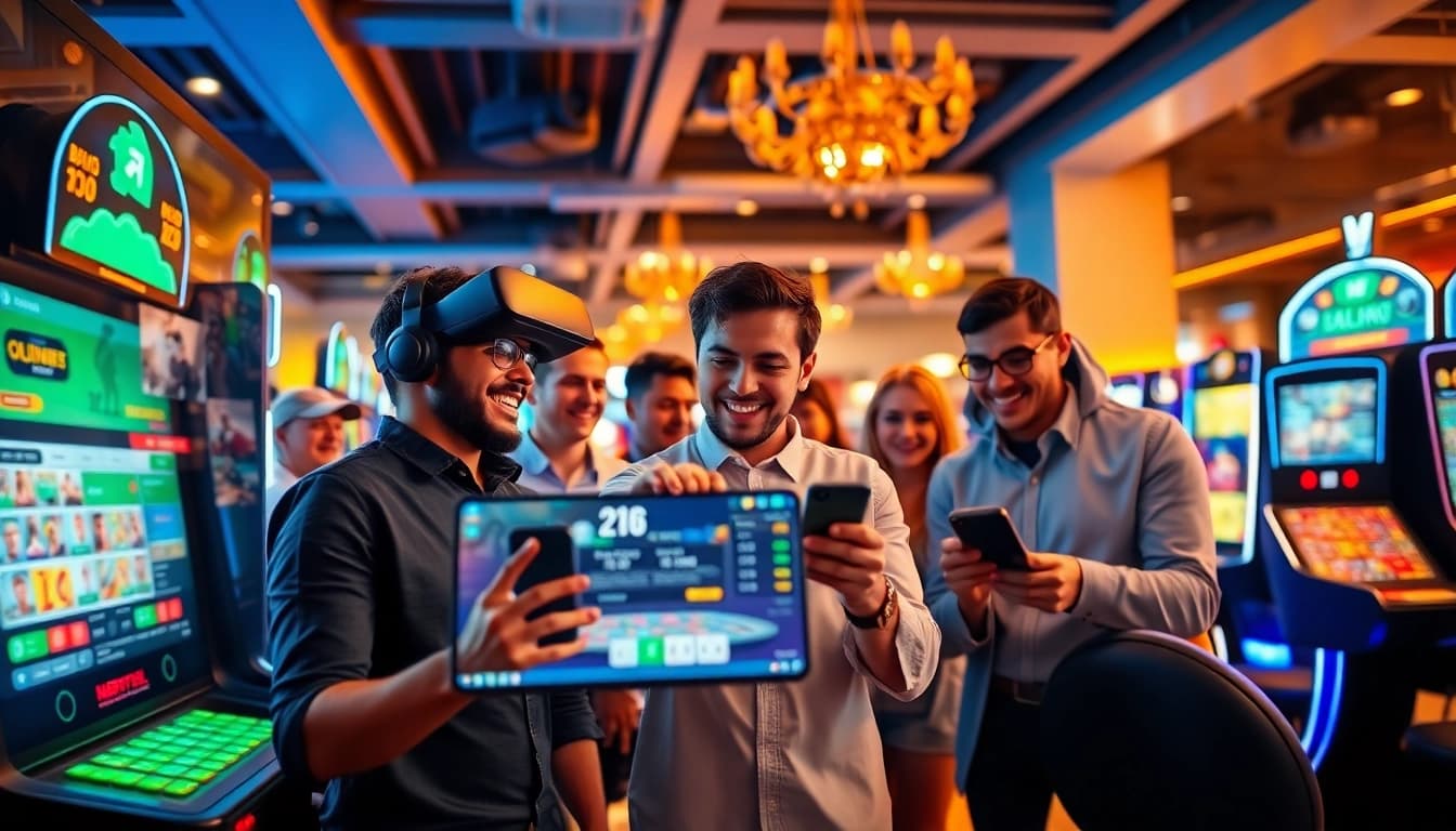 Exciting online gambling experience at new88go.com with diverse players using modern technology.