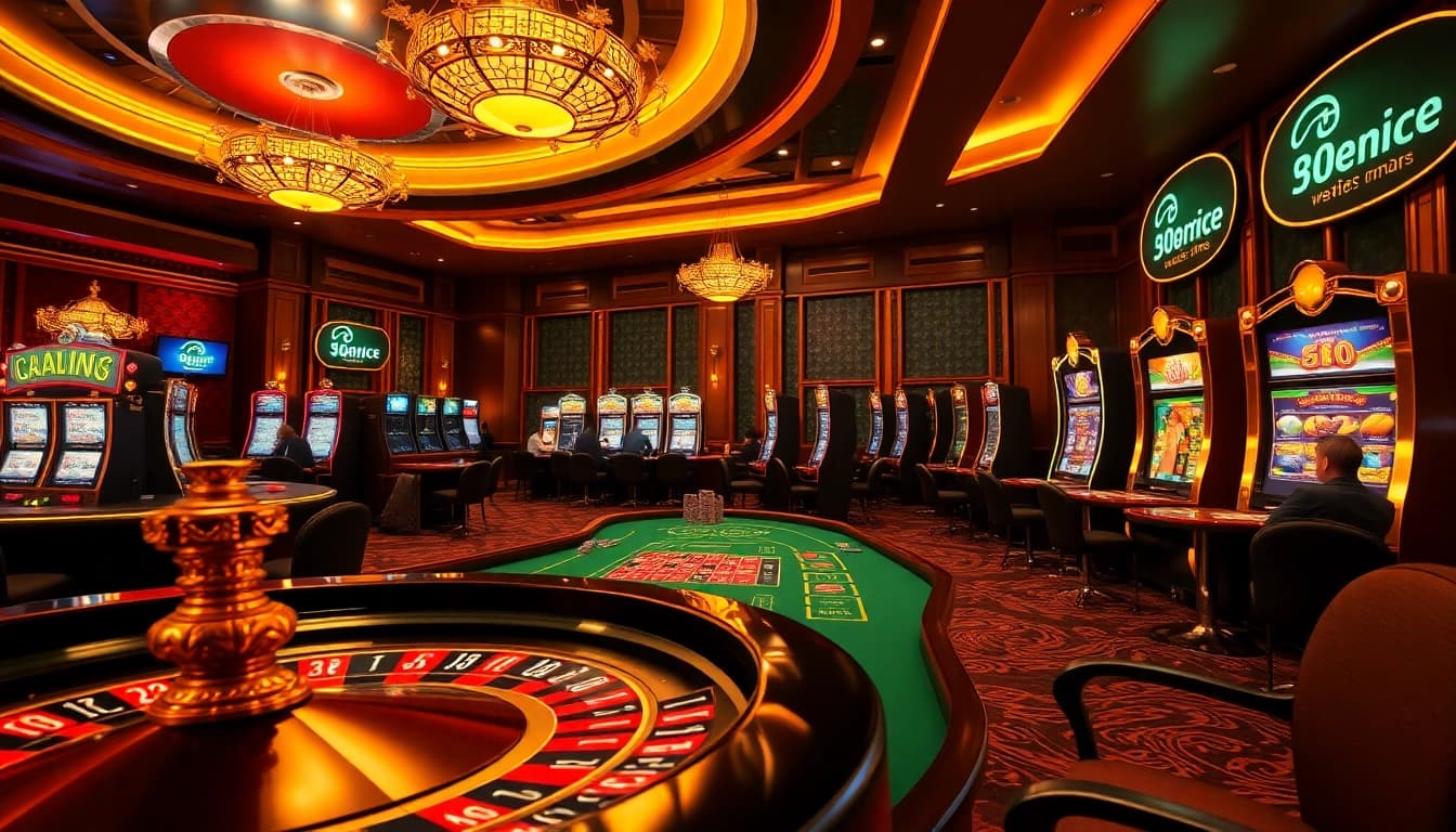Players enjoying a vibrant casino atmosphere with 68VIP branding and luxurious gaming elements.