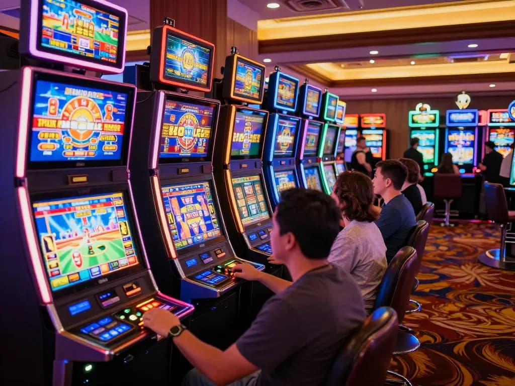 Players enjoying their time at aa888 slot machines in a vibrant casino