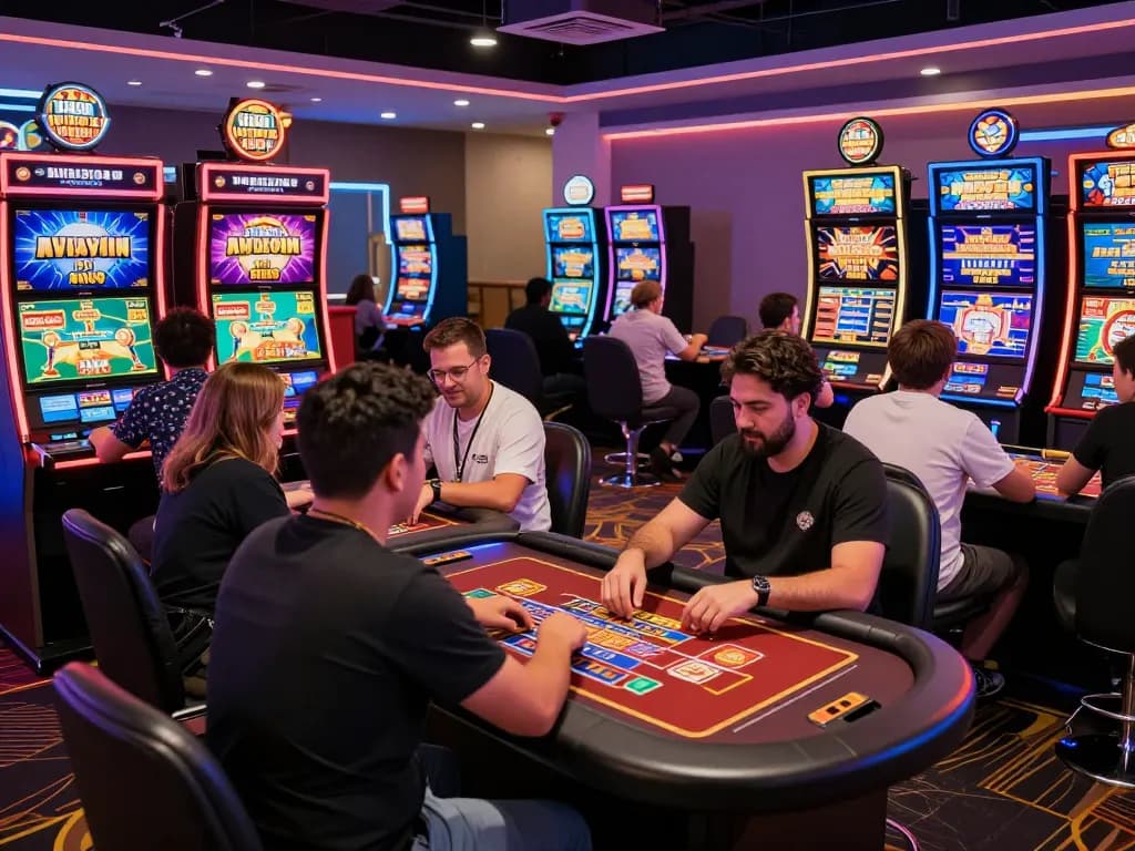Engaged players enjoying onbet games in a vibrant online casino atmosphere.