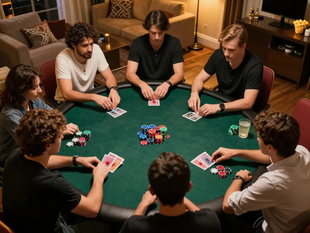Playing poker at Bomwin's online casino with players immersed in strategy and excitement