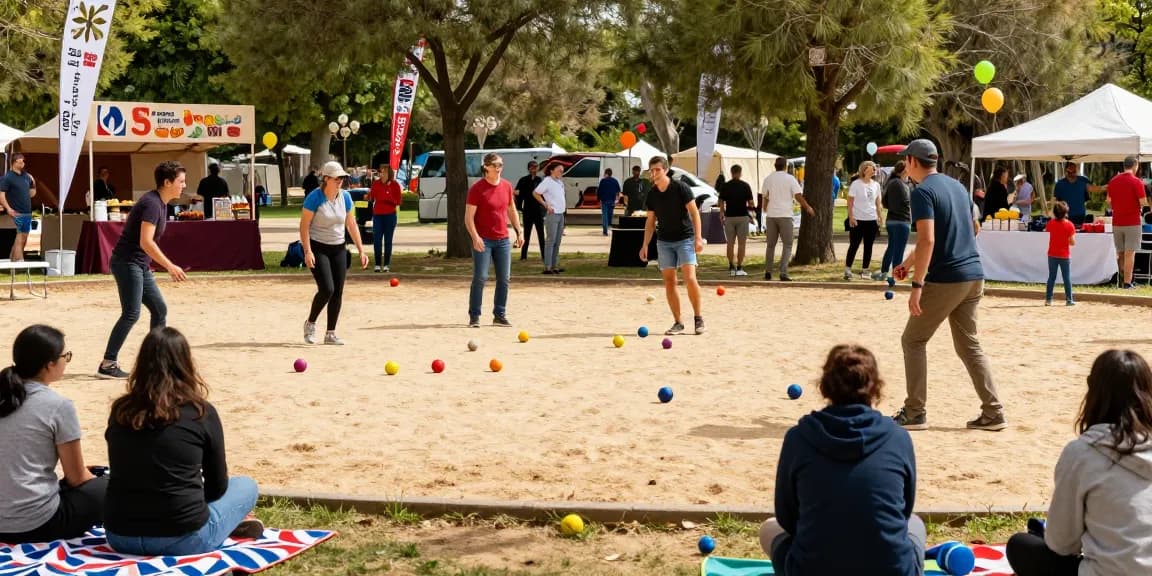Community petanque tournament at fopikotaparepare.org park, showcasing diverse players and local culture.