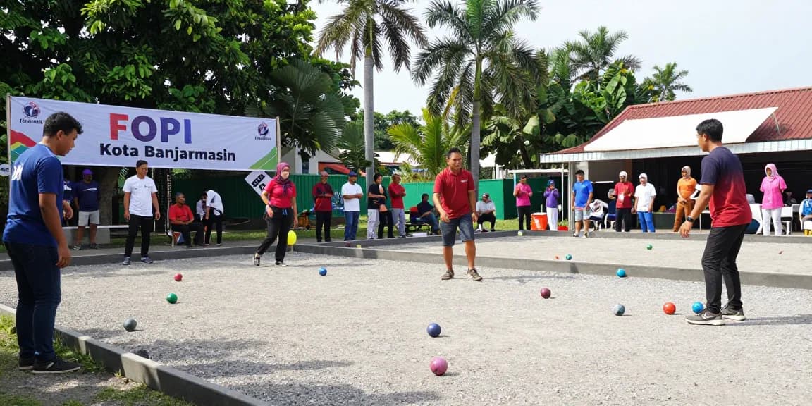 Players enjoying a lively petanque game at fopikotabanjarma.org event in Banjarmasin.