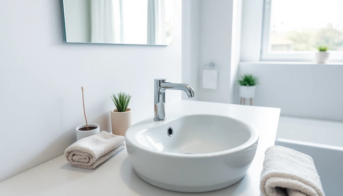 Installationen von sonni sanitär im modernen Badezimmer mit eleganten Armaturen.