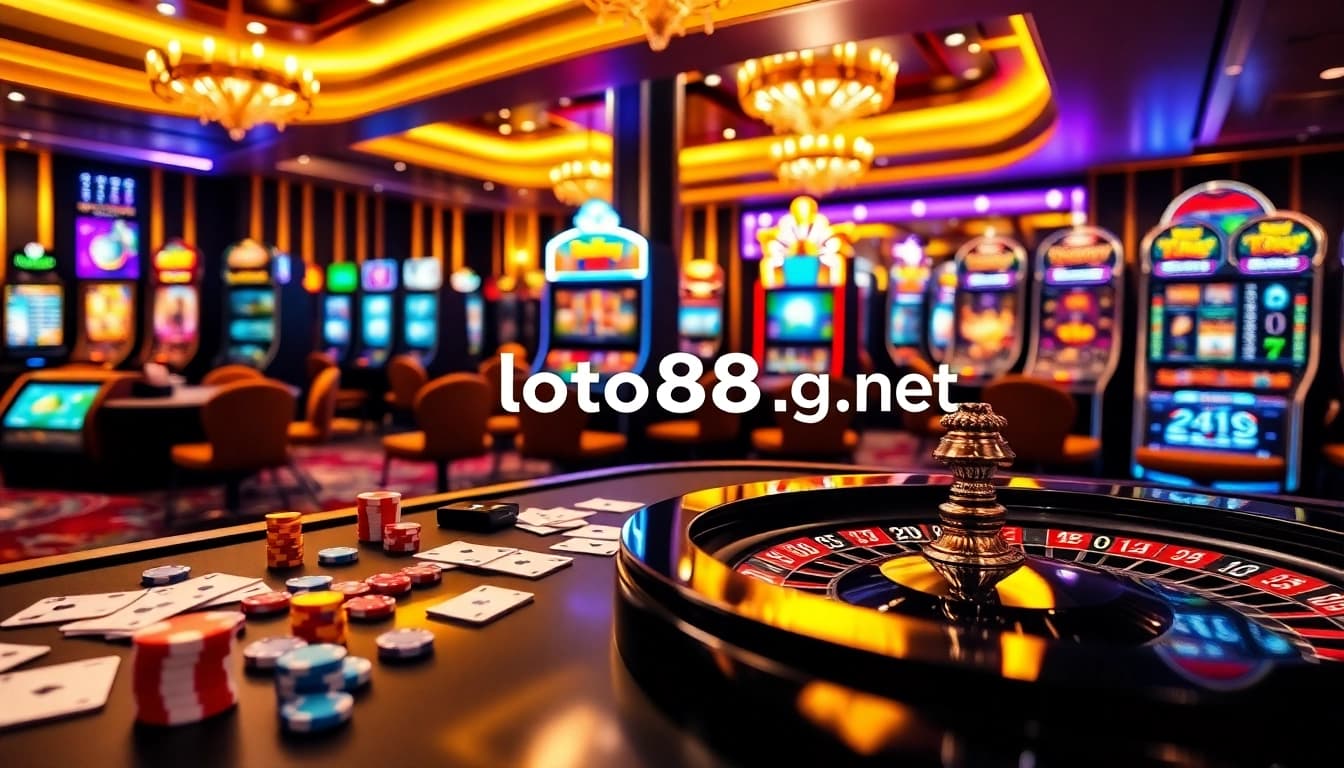 Join thrilling bets at loto188.gb.net with a captivating casino scene full of poker chips and roulette.