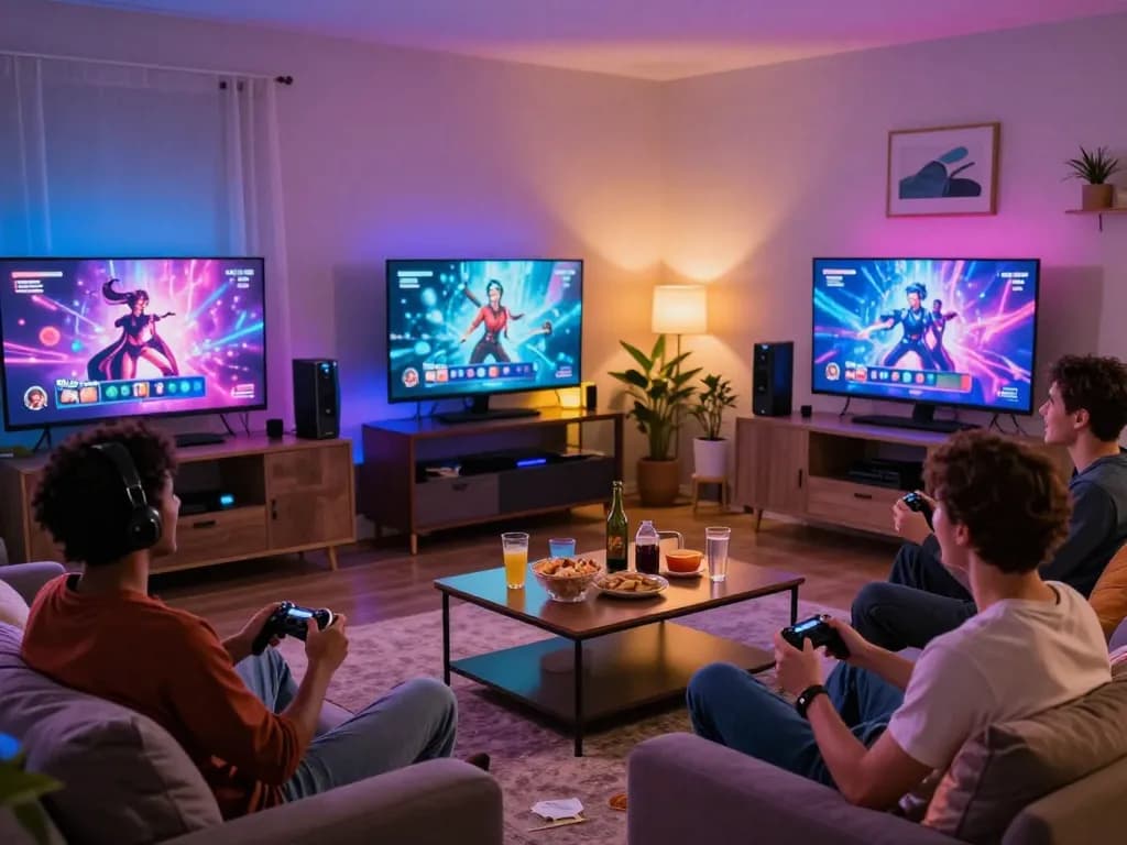 Group enjoying interactive sex games in a cozy living room.