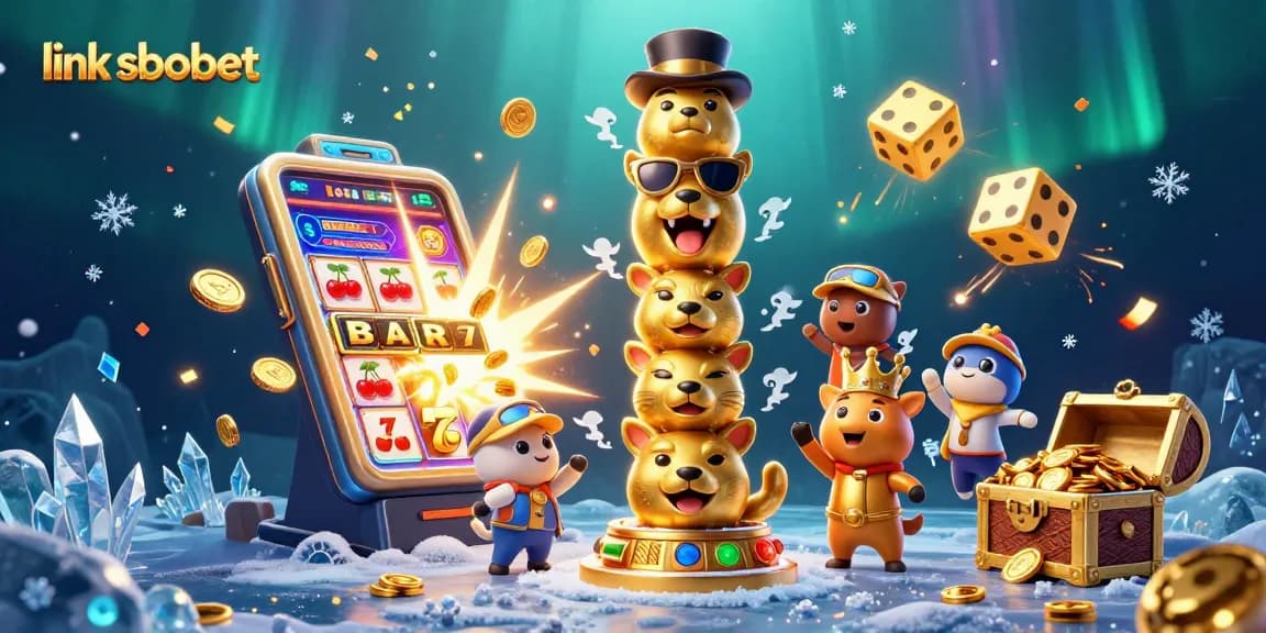 Experience thrilling wins with link sbobet, showcasing vibrant casino illustrations and dynamic gaming elements.