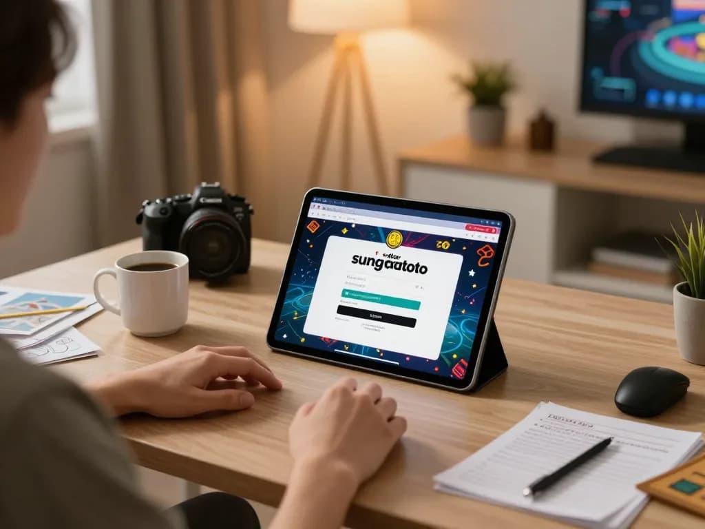 Engaging in daftar sungaitoto online gaming with intuitive interface on tablet in cozy home setup