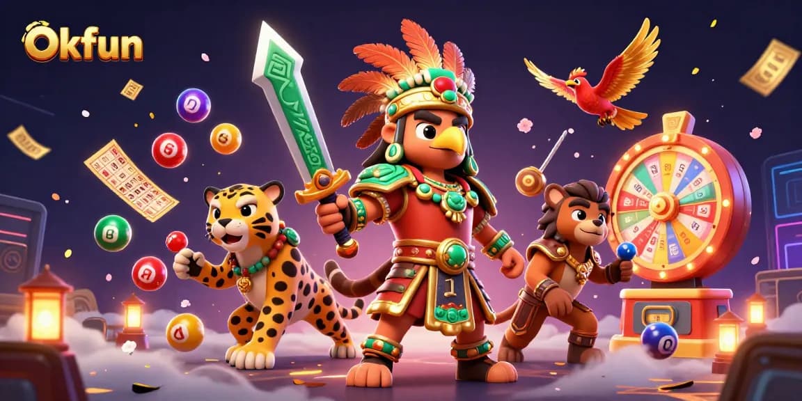 Play exciting games at Okfun featuring dynamic lottery elements and colorful characters.
