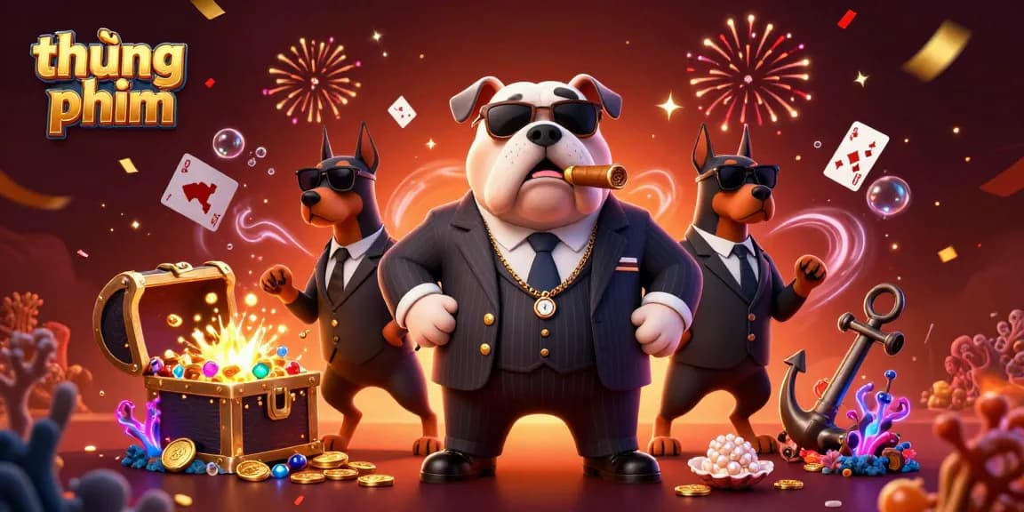Exciting thúng phim themed scene showcasing a mafia bulldog boss with bodyguards amidst dazzling casino elements.