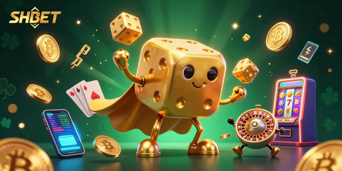 Experience thrilling gameplay at SHBET with a lively 3D casino scene featuring dynamic characters and game elements.