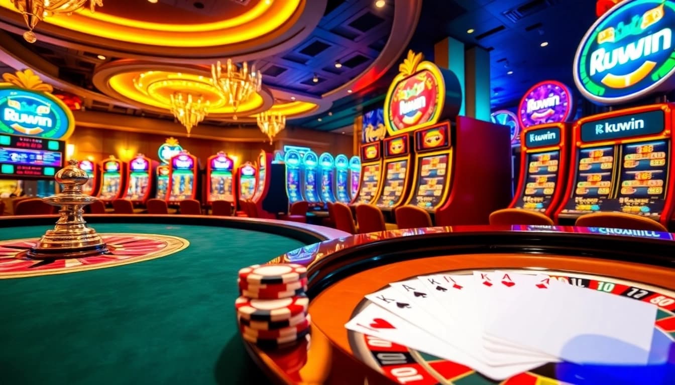 Kuwin casino experience showcasing vibrant slot machines and poker tables filled with excitement.