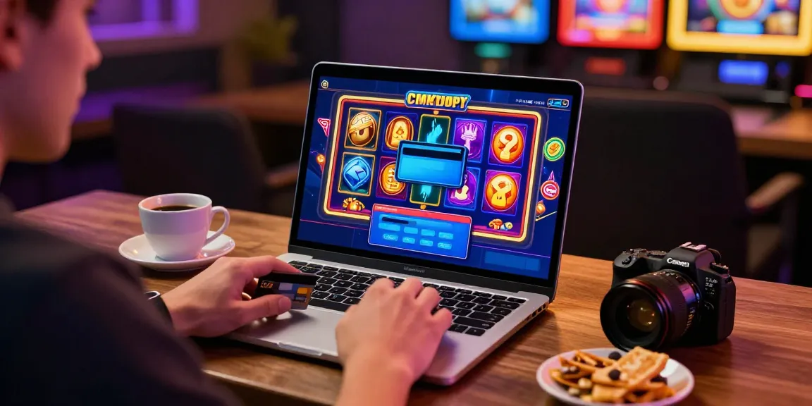 UK player gambling at an online credit card casino, featured on scoarch.org.uk, with vibrant game graphics and modern decor.