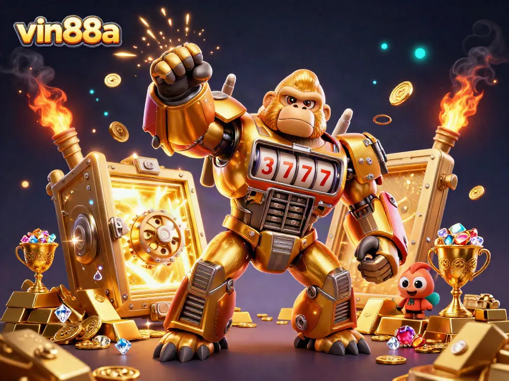 Experience thrilling casino action with vin88a's vibrant golden gorilla mech ready for action.