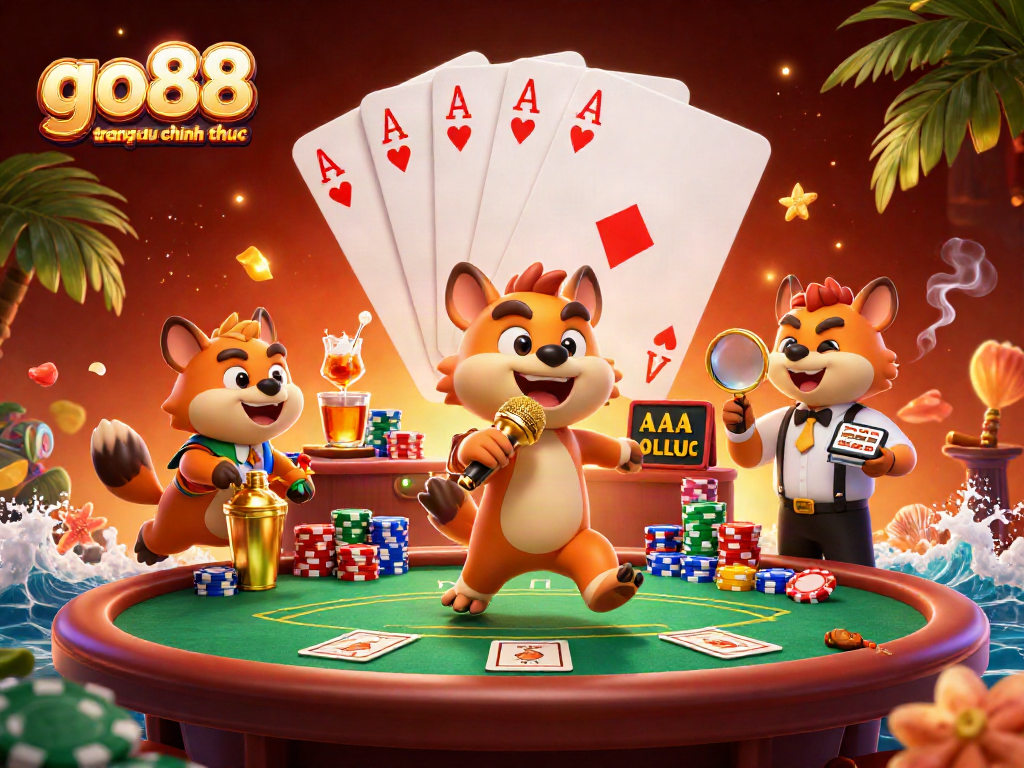 Experience go88 trang chu chinh thuc with a lively 3D casino scene featuring hyenas in action.