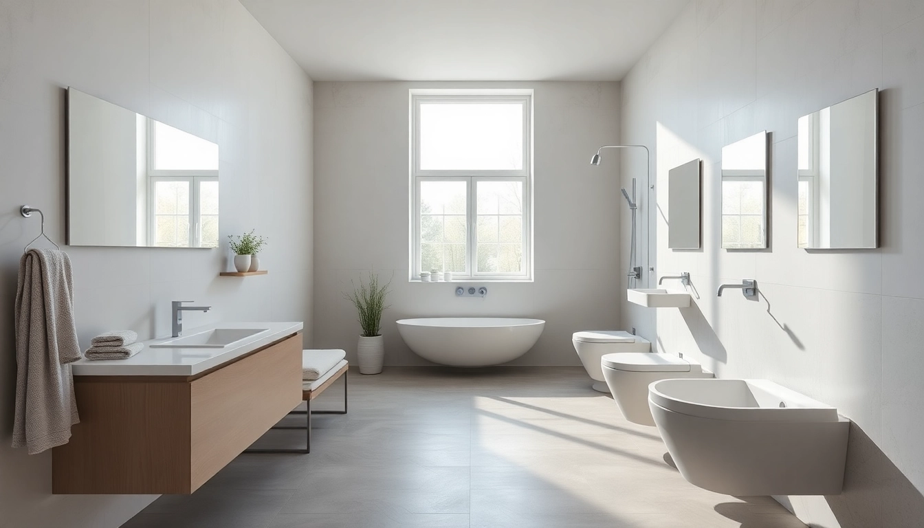 Innovatives sonni sanitär Badezimmerdesign mit modernen Armaturen und viel Licht.