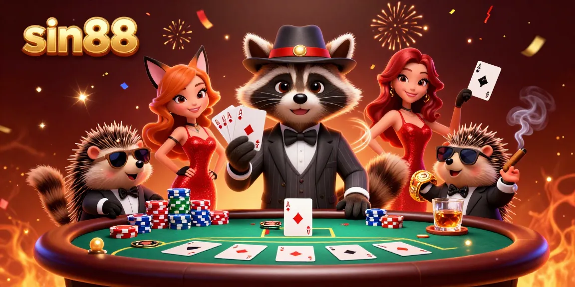 Experience thrilling action with sin88 at a vibrant poker scene featuring charming animal characters.