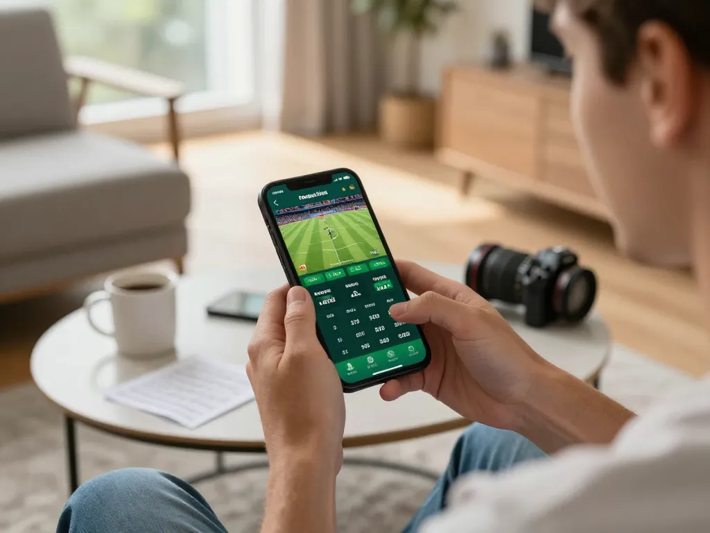 Player engaging with nhà cái cm88 sports betting app in a cozy home setting, highlighting the excitement of online wagers