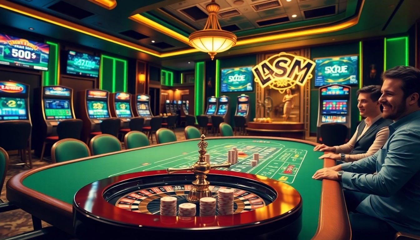 Players enjoying thrilling games at OKWIN's luxurious casino, featuring poker, roulette, and online betting.