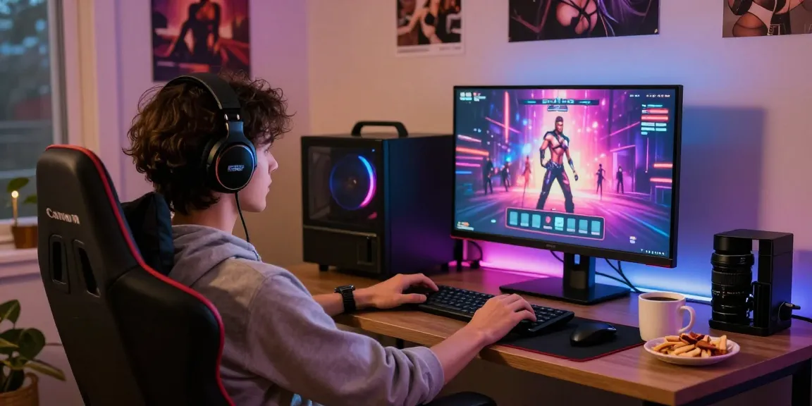 Engaged player enjoying sex games online in a cozy gaming setup.