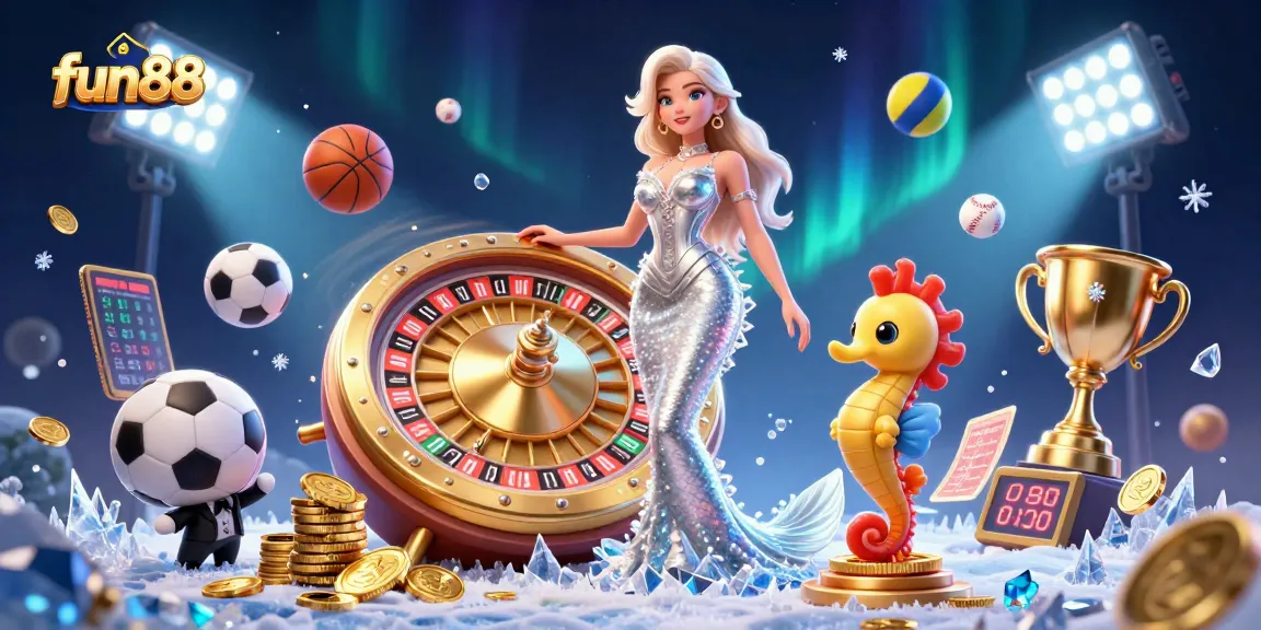 Bet on exciting games with fun88, featuring vibrant casino scenes and engaging characters.