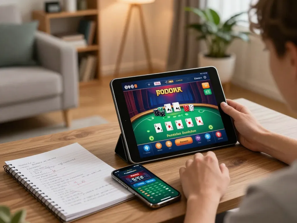 Ngonclub player engaging in online poker strategy from a comfortable home setting with focus on gaming interface