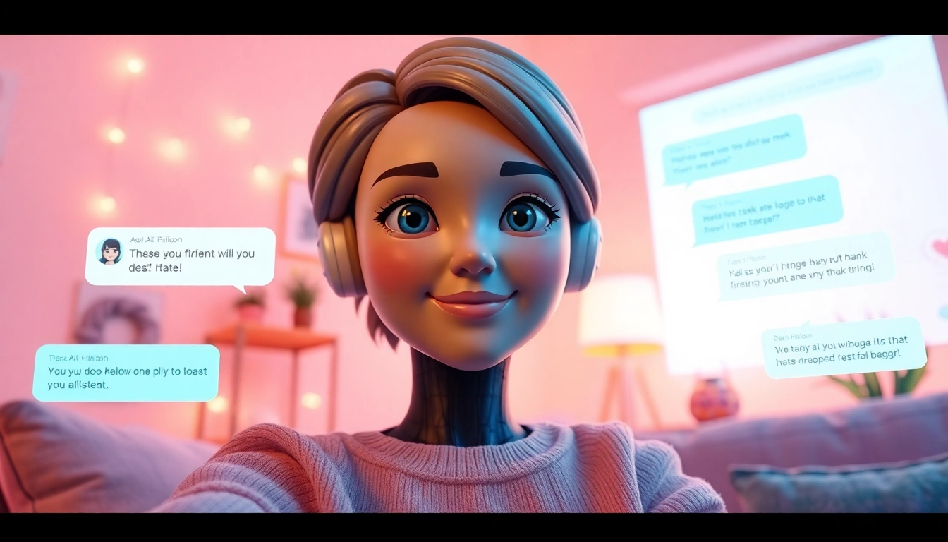 AI girlfriend interacting in a cozy digital chat environment, showcasing playful engagement.