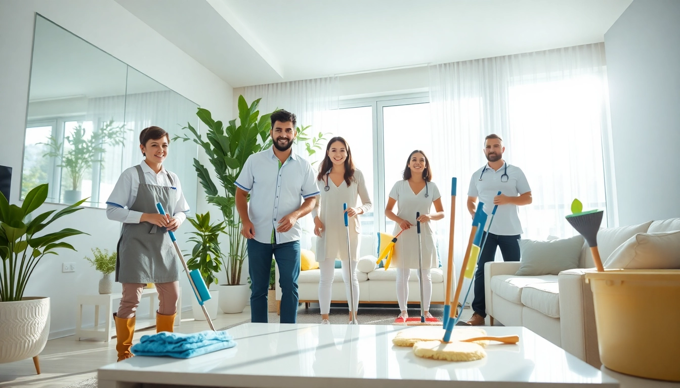 Find trusted cleaning services near me with a professional team in a bright, modern living room.