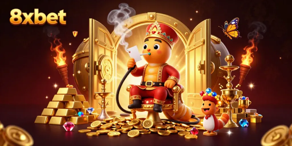 Experience high-stakes gaming with 8xbet in this vibrant, engaging casino illustration.