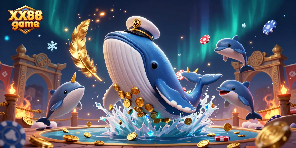 Experience excitement with XX88 game featuring a whale, narwhal, and dolphins in a sea of coins!