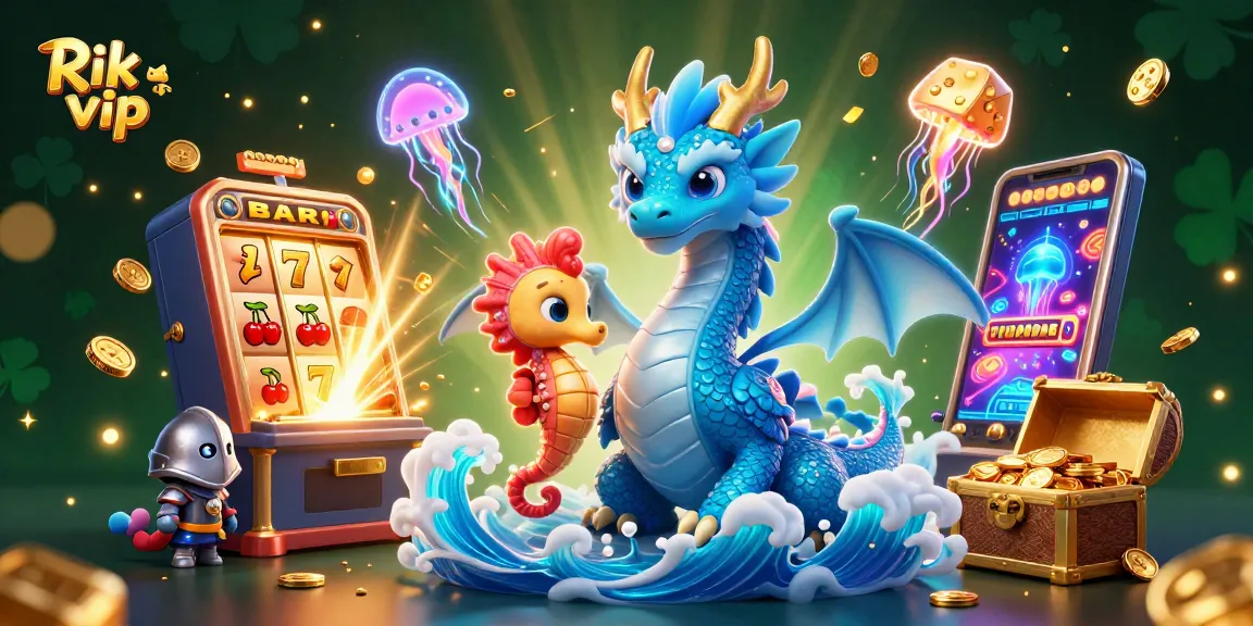Spin and win at Rik vip, surrounded by dazzling slot machines and playful sea creatures in a vibrant 3D casino world.