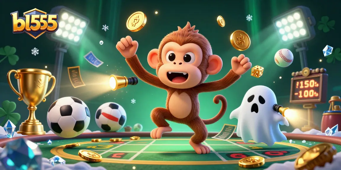 Experience the thrill of gambling at bl555 with a lively illustration of a casino scene featuring fun characters.