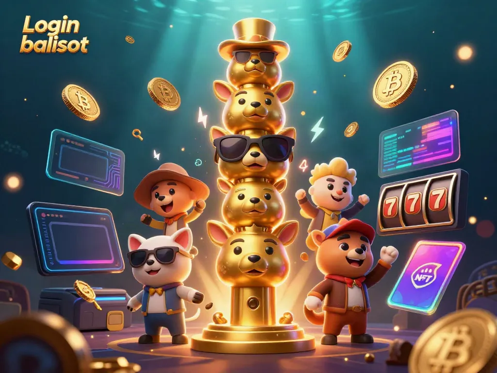 Experience the excitement of Login balislot with a dynamic 3D scene featuring a golden totem and vibrant casino elements.